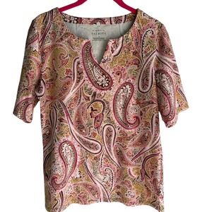 TALBOTS Sprinkle Paisley Split Neck Ladies Tee, M‎